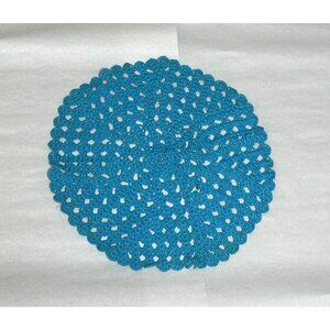 Vintage Teal Crochet Doily 16” Round Lace Table Topper Boho Decor